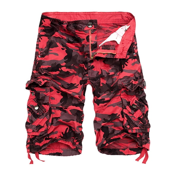 WREESH Men's Cargo Shorts Military Camouflage Tactical Pants Shorts Multi Pocket Cargo Pants Loose Casual Pants Straight Leg Shorts Hot Pink