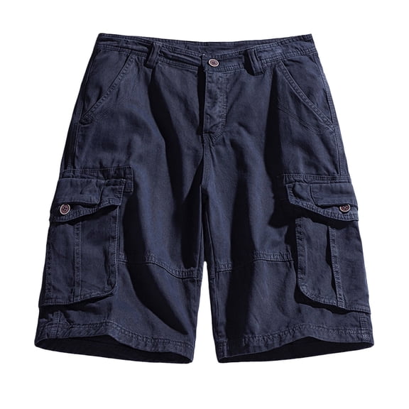 WREESH Men's Cargo Shorts Outdoor Travel Hiking Shorts Elastic Waist Cotton Shorts Solid Casual Summer Shorts with Cargo Pockets Navy