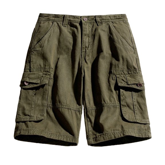 WREESH Men's Cargo Shorts Outdoor Travel Hiking Shorts Elastic Waist Cotton Shorts Solid Casual Summer Shorts with Cargo Pockets Olive Green