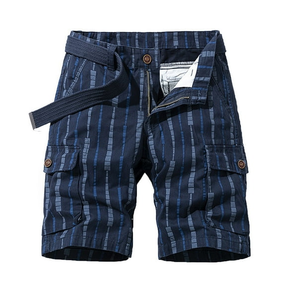 WREESH Men's Cargo Shorts Stripe Work Shorts Outdoor Workout Shorts Mid-Waist Multi-Pocket Shorts Casual Summer Short Pants Dark Blue