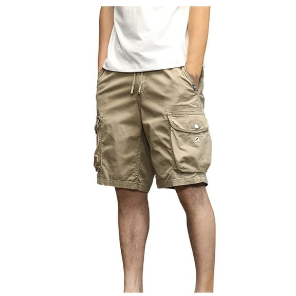 WREESH Men's Cargo Shorts Summer Fashion Solid Color Casual Shorts Multi-Pocket Cargo Shorts Outdoor Workout Shorts Khaki