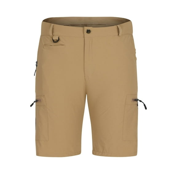 WREESH Men's Cargo Shorts Workout Shorts Casual Solid Quick Drying Shorts Elastic Waist Zipper Pocket Short Pants Beige