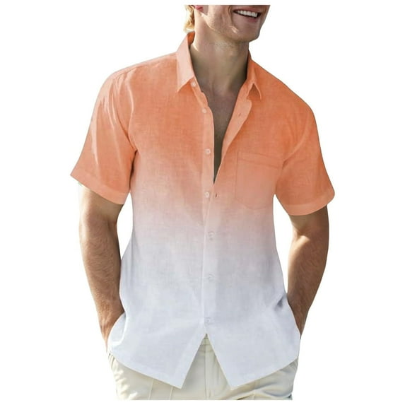 WREESH Men's Casual Beach Button Down Shirts Short Sleeve Turndown Collar Breathable Shirts with Pockets Orange
