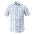thumbnail image 1 of WREESH Men's Casual Button Down Shirts Cotton Plaid Short Sleeve with Turndown Collar and Pocket White, 1 of 4
