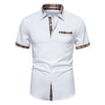 thumbnail image 1 of WREESH Men's Casual Button Down Shirts Fashion Spliced Turn Down Collar, Short Sleeve with Pocket and Patchwork Detail White, 1 of 9