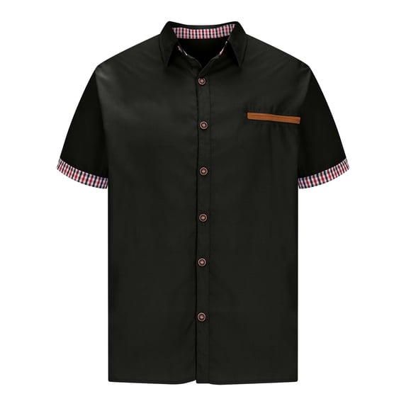 WREESH Men's Casual Button Down Shirts Loose Fitting Short Sleeve Solid Color Shirts for Men's Everyday Wear Black