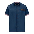 thumbnail image 1 of WREESH Men's Casual Button Down Shirts Loose Fitting Short Sleeve Solid Color Shirts for Men's Everyday Wear Navy, 1 of 5
