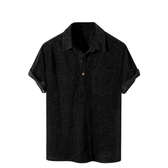 WREESH Men's Casual Button Down Shirts Loose Short Sleeve Solid Color Comfortable Turndown Collar Shirts Black