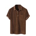 thumbnail image 1 of WREESH Men's Casual Button Down Shirts Loose Short Sleeve Solid Color Comfortable Turndown Collar Shirts Brown, 1 of 6