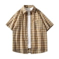 thumbnail image 1 of WREESH Men's Casual Button Down Shirts Plaid Short Sleeve with Turn-Down Collar a Pocket-Enhanced Men's Summer Top Yellow, 1 of 8