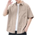 thumbnail image 1 of WREESH Men's Casual Button Down Shirts Solid Color Loose Short Sleeve Shirt Jackets for Men's Everyday Wear Coffee, 1 of 5