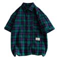 thumbnail image 1 of WREESH Men's Casual Button Down Shirts with Checkered Print Fashion Short Sleeve Plaid Top for Personalized Style Green, 1 of 4