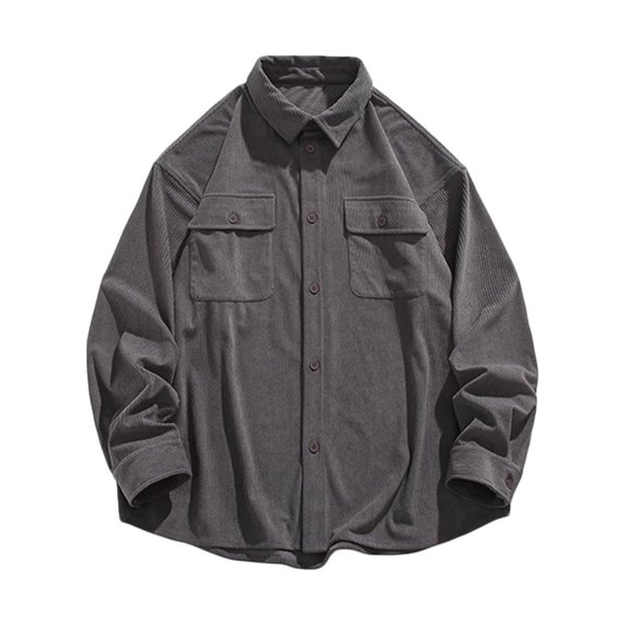 WREESH Men's Casual Corduroy Button-Down Shirt Long Sleeve Fall Shirt with Chest Pocket, Cozy Layered Top