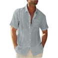 thumbnail image 1 of WREESH Men's Casual Cotton Linen Solid Turndown Short Sleeve Button Up Shirt Hawaii Shirt Gray, 1 of 5