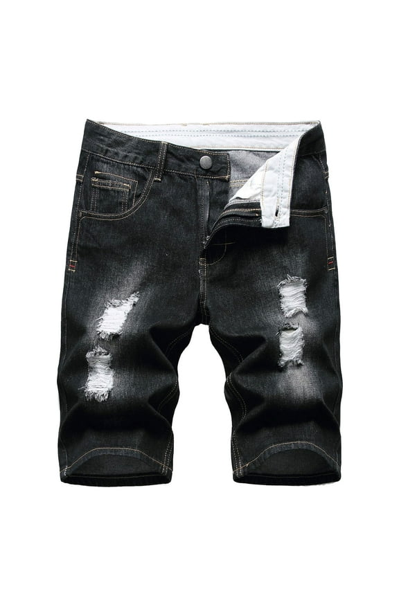 Men's Casual Denim Shorts Ripped Stretchy Jeans Shorts Washed Denim Shorts Classic Jeans Shorts Summer Short Jeans Black