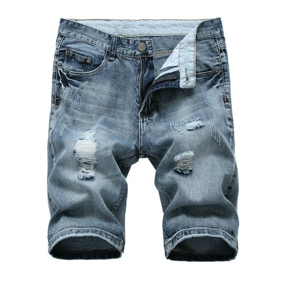 WREESH Men's Casual Denim Shorts Ripped Stretchy Jeans Shorts Washed Denim Shorts Classic Jeans Shorts Summer Short Jeans Gray