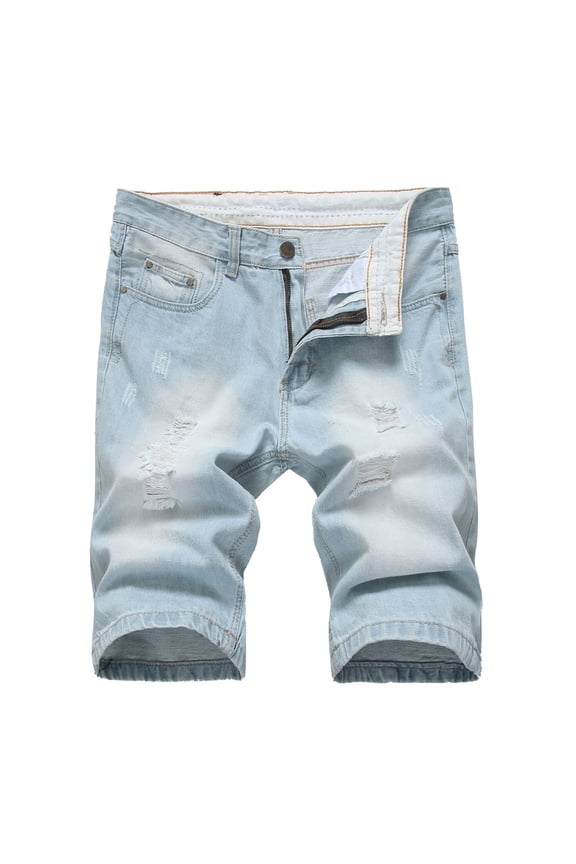 Men's Casual Denim Shorts Ripped Stretchy Jeans Shorts Washed Denim Shorts Classic Jeans Shorts Summer Short Jeans White
