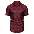 thumbnail image 1 of WREESH Men's Casual Fashion Dress Shirts Turn Down Collar with Short Sleeve Solid Print, Featuring a Stylish Rose Print Design Wine, 1 of 9