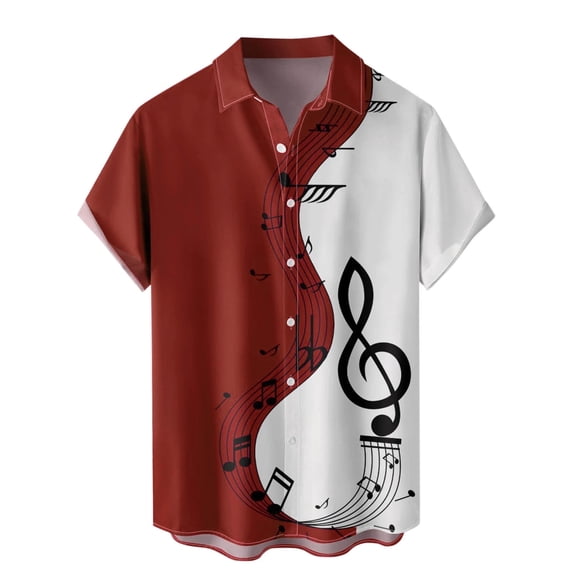 WREESH Men's Casual Fashion Short Sleeve Button Down Shirt with Color Block Print and Note Design Red