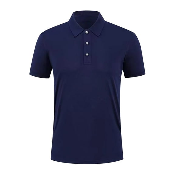 WREESH Men's Casual Henley Shirts Solid Color Short Sleeve Top with Turndown Collar for Everyday Comfort Navy