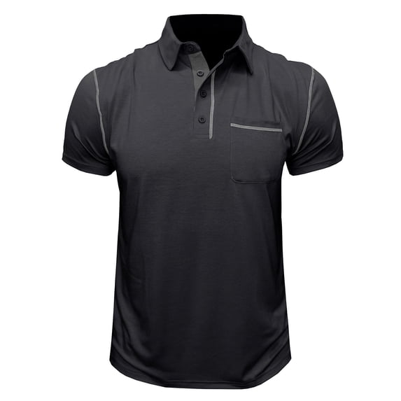 WREESH Men's Casual Henley Short Sleeve Top with Turn-Down Collar and Button Detail, Men's Solid Color Pocket Button Short Sleeve Pullover T-Shirt Black