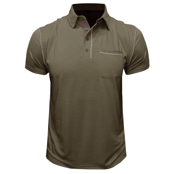 WREESH Men's Casual Henley Short Sleeve Top with Turn-Down Collar and Button Detail, Men's Solid Color Pocket Button Short Sleeve Pullover T-Shirt Green