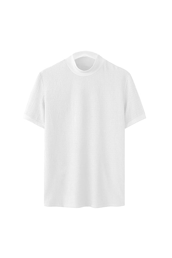 Men's Casual High Neck Solid Color Short Sleeve T-Shirt for Summer Pullover Tops White