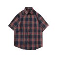 thumbnail image 1 of WREESH Men's Casual Plaid Button Down Shirts Short Sleeve Shirt with Personalized Plaid Pattern Navy, 1 of 5