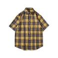 thumbnail image 1 of WREESH Men's Casual Plaid Button Down Shirts Short Sleeve Shirt with Personalized Plaid Pattern Yellow, 1 of 7