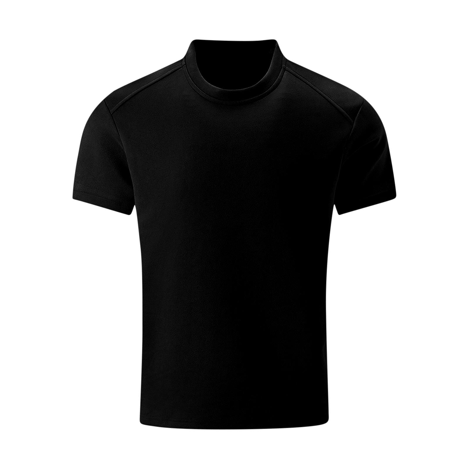 WREESH Men's Casual High Neck Solid Color Short Sleeve T