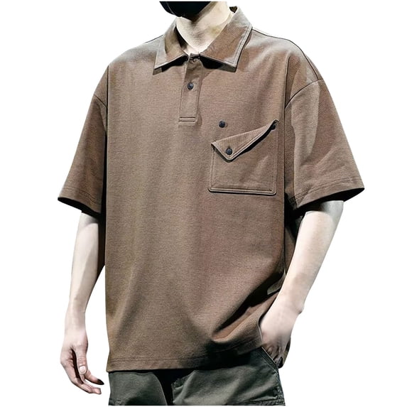 WREESH Men's Casual Short Sleeve Henley Printed Button T-Shirt with Solid Color Top Coffee