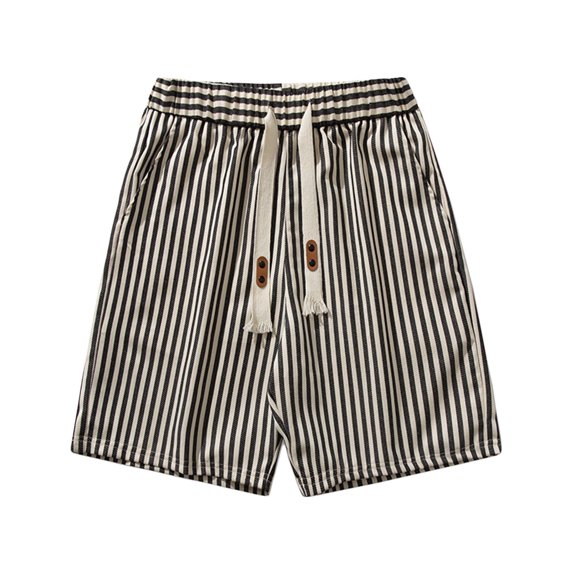 WREESH Men's Casual Shorts Striped Shorts Casual Fashion Elastic Waist Drawstring Short with Pockets Black