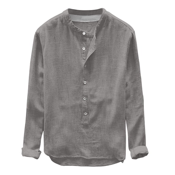 WREESH Men's Casual Solid Button Down Shirts Long Sleeve with Rounded Neckline, Solid Color for a Versatile Layering Piece Gray