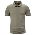 thumbnail image 1 of WREESH Men's Casual Solid Button Short Sleeve Collar Pullover T-Shirt Top Men's Ribbed Four Button Shirt Top Khaki, 1 of 9