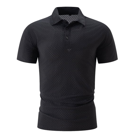 WREESH Men's Casual Solid Color Henley Shirts Short Sleeve Button Turndown Pullover Shirt Classic Slim Top for Everyday Wear Black