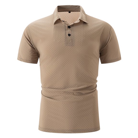 WREESH Men's Casual Solid Color Henley Shirts Short Sleeve Button Turndown Pullover Shirt Classic Slim Top for Everyday Wear Khaki