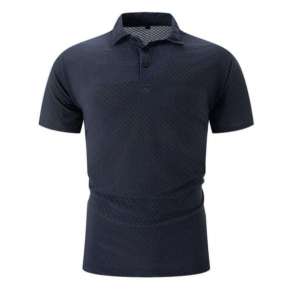 WREESH Men's Casual Solid Color Henley Shirts Short Sleeve Button Turndown Pullover Shirt Classic Slim Top for Everyday Wear Navy