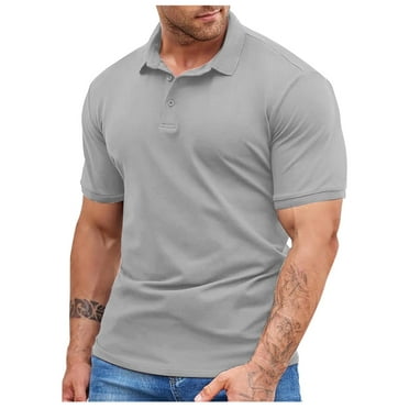 WREESH Men's Casual Solid Color Henley with Button Turn-Down Collar, Men's Button Pullover Top Shirt with a Classic Look Gray