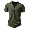 thumbnail image 1 of WREESH Men's Casual Solid Color Three Button Pullover, Short Sleeve T-Shirt Top with a Classic Fit Olive Green, 1 of 9