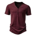 thumbnail image 1 of WREESH Men's Casual Solid Color Three Button Pullover, Short Sleeve T-Shirt Top with a Classic Fit Wine, 1 of 9