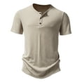 thumbnail image 1 of WREESH Men's Casual Solid Fashion Pullover with Three Button Ribbed Stripe, Short Sleeve T-Shirt Top for Stylish Comfort Khaki, 1 of 9