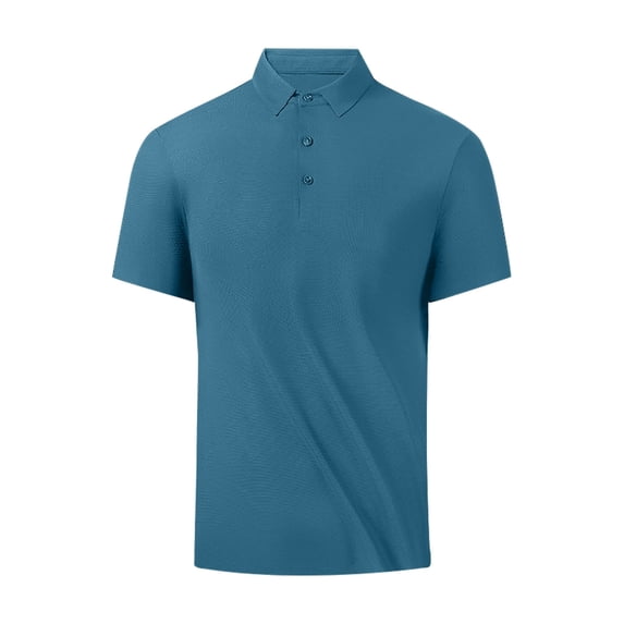 WREESH Men's Casual Solid Henley Shirts Summer Weight Short Sleeve Outdoor Shirt a Daily Essential with Button Detail Blue