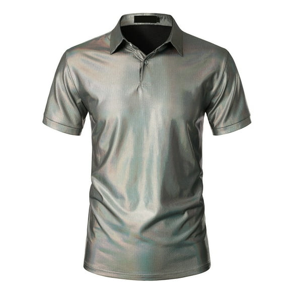 WREESH Men's Casual Solid Print Henley with Button Turn-Down Collar, Men's Stage Bright Button Pullover Top for a Classic Casual Appeal Gray