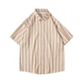 thumbnail image 1 of WREESH Men's Casual Striped Button Down Shirts Fashion Short Sleeve Shirt with Personalized Striped Design Beige, 1 of 4
