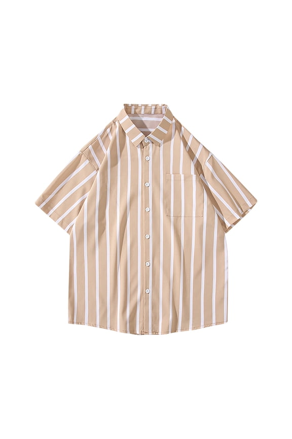 Men's Casual Striped Button Down Shirts Fashion Short Sleeve Shirt with Personalized Striped Design Beige