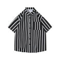 thumbnail image 1 of WREESH Men's Casual Striped Button Down Shirts Fashion Short Sleeve Shirt with Personalized Striped Design Black, 1 of 4