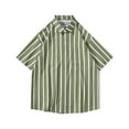 thumbnail image 1 of WREESH Men's Casual Striped Button Down Shirts Fashion Short Sleeve Shirt with Personalized Striped Design Green, 1 of 4
