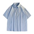 thumbnail image 1 of WREESH Men's Casual Striped Button Down Shirts Short Sleeve Fashion Top with Striped Design Sky Blue, 1 of 9