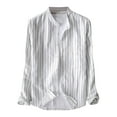 thumbnail image 1 of WREESH Men's Casual Striped Cotton Linen Shirt Long Sleeved Stand Collar Button Up Shirt Able Shirt Top Shirt White, 1 of 5