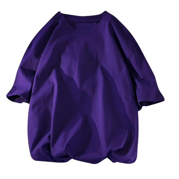 WREESH Men's Casual Summer Pullover Short Sleeve Solid Color T-Shirt for Everyday Wear Purple